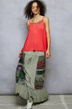 POL Printed Patchwork Embroidered Ruffled Skirt