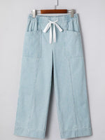 Stripe Mid Rise Drawstring Waist Jeans