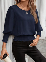 Smocked Waist Round Neck Blouse