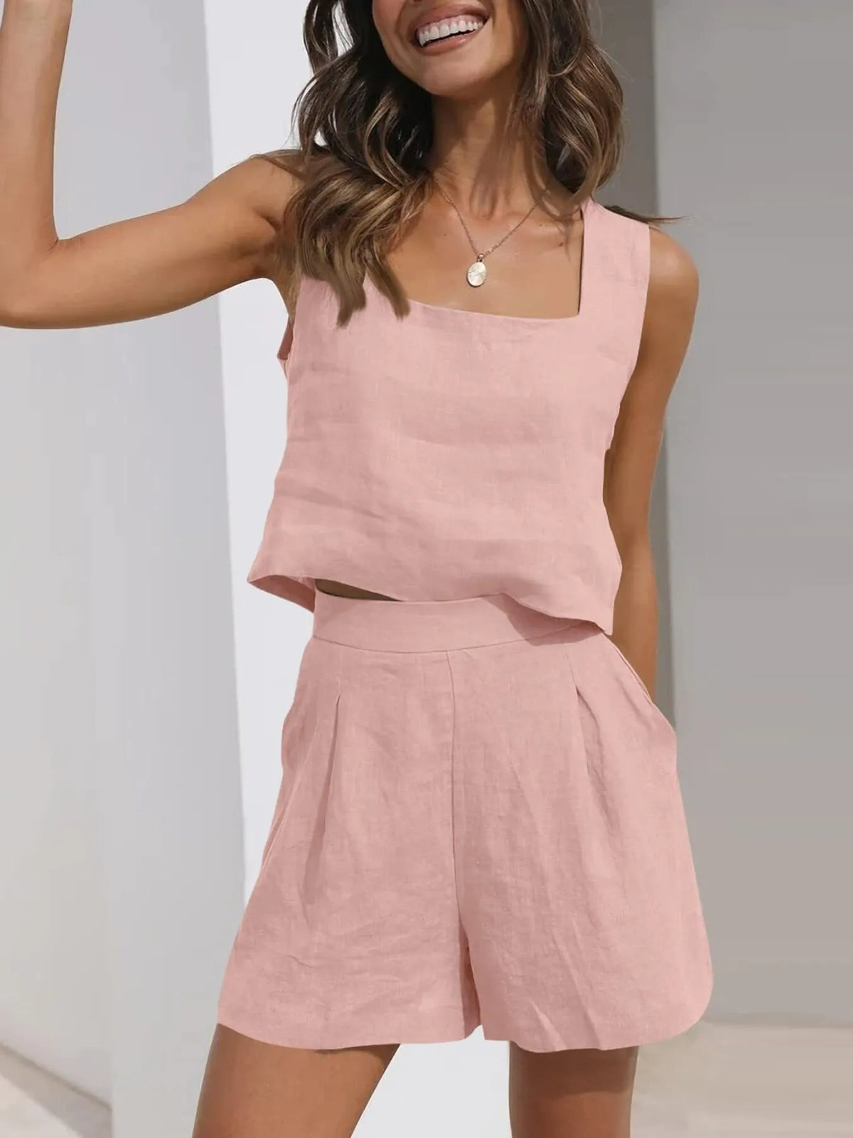 Square Neck Tank and Shorts Set