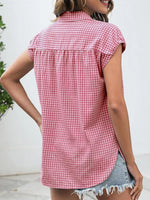 Plaid Button Up Cap Sleeve Shirt