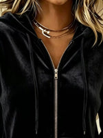 Full Size Velvet Zip-Up Outerwear with Drawstring Plus Size