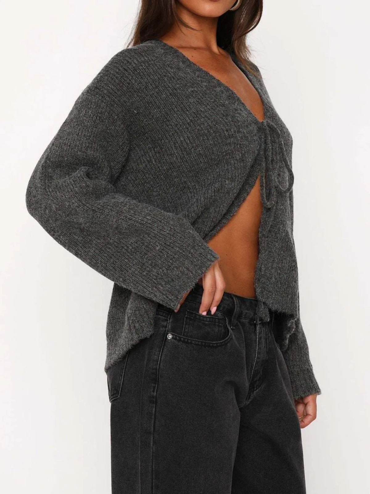 Open Front Tied Sweater Cardigan