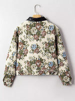 Floral Print Zip Up Contrast Collared Jacket