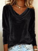 Velvet Cowl Neck Long Sleeve T-Shirt