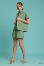 Umgee Patch Lace Short Sleeve Button Down Shirt
