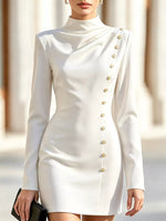 Full Size Decorative Button Mock Neck Mini Dress Plus Size