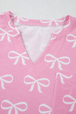 Bowknot Printed Notched T-Shirt and Shorts Set