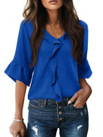 Ruffle V-Neck Flounce Sleeve Blouse