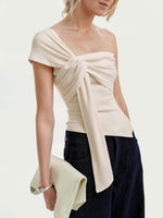 One-Shoulder Knot Detail T-Shirt