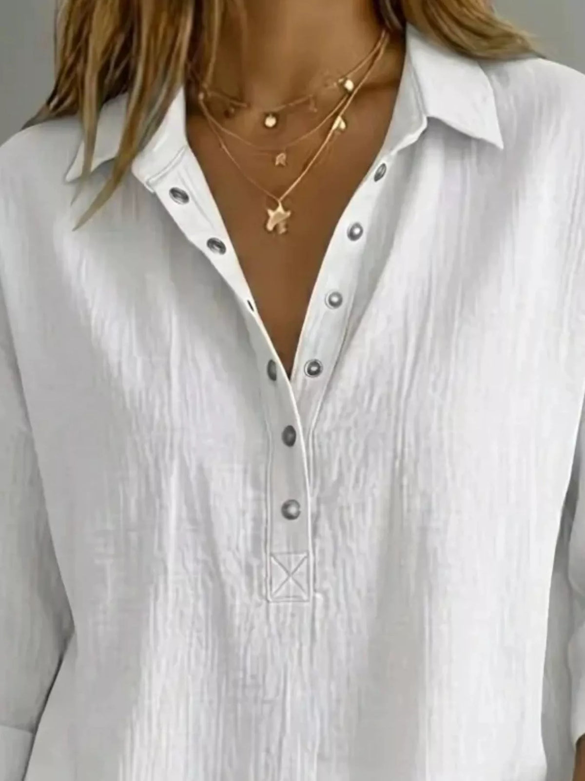 Full Size Snap Down 3/4 Sleeves Blouse Plus Size