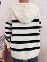 Striped Button-Up Hooded Cardigan