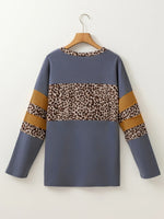 Leopard Color Block Long Sleeve Drop Shoulder Top