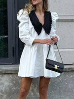 Puff Sleeve Contrast Collar Dress
