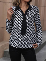 Perfee Printed Collared Neck Long Sleeve Shirt