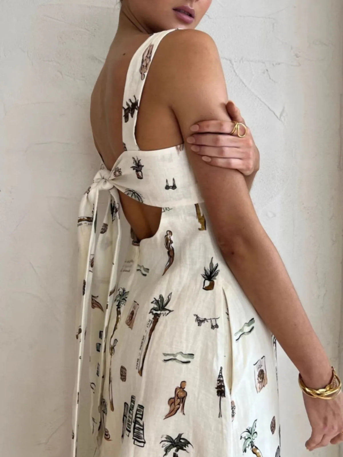 Printed Square Neck Maxi Cami Dress with Pocket