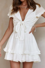 Tie-Front Mini Dress with Smocked Waist