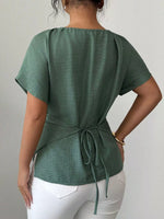 Beaded Neckline Short Sleeve Blouse