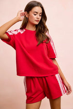 BiBi French Terry Side Lace Detail Short Sleeves Top