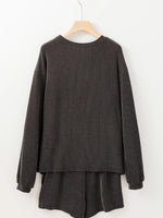 Thankful Letter Patched Sequin Bow Sleeve Twisted Ribbed Top and Short Set