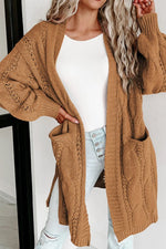Cable-Knit Dropped Shoulder Slit Cardigan