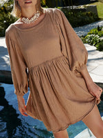 Relaxed Textured Babydoll Mini Dress with Back Keyhole Detail