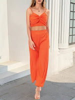 Twist-Front Crop Top and Wide Leg Pants Set