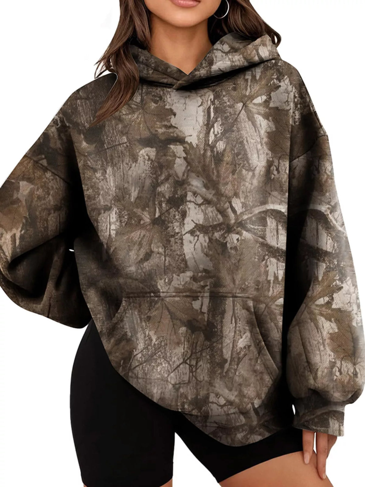 Printed Kangaroo Pocket Oversized Hoodie
