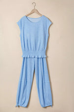 Cap Sleeve Matching Top and Jogger Pants Set