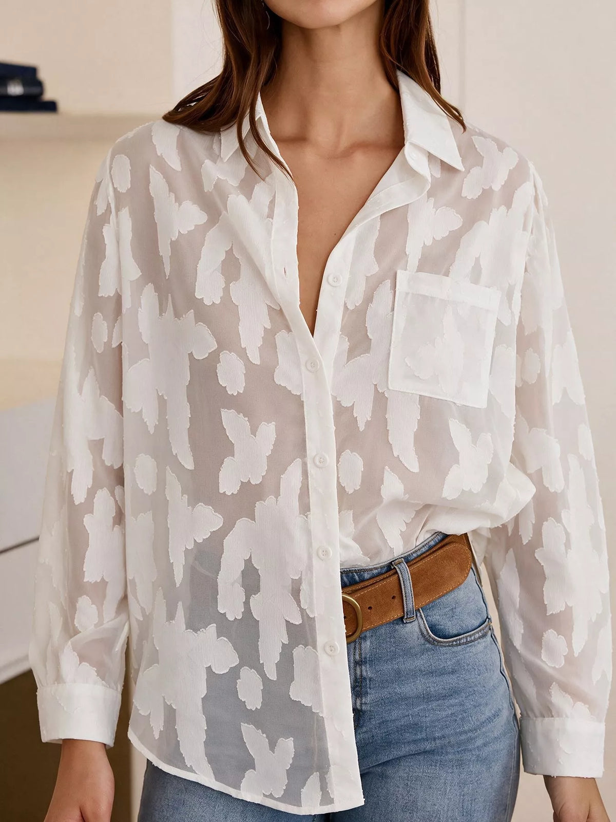 Sheer Button-Down Shirt
