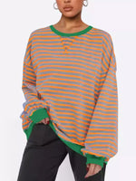 Striped Round Neck Long Sleeve Sweatshirt