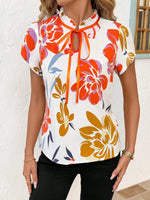 Tie Neck Short Sleeve Blouse