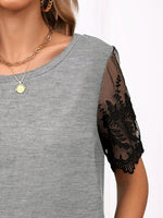 Lace Detail Round Neck Short Sleeve T-Shirt