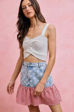 SO ME Stars And Stripes Fit And Flare Denim Mini Skirt