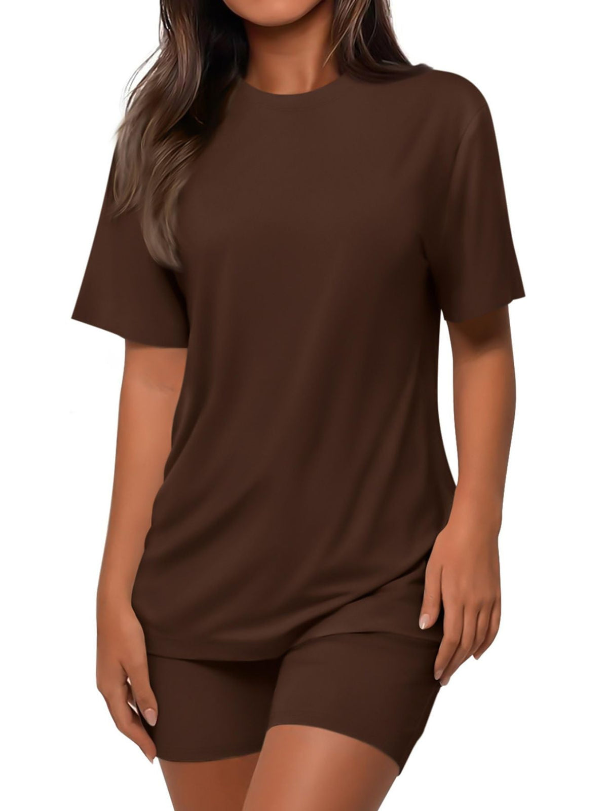 Round Neck Short Sleeve Top and Shorts Set