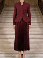 Button Up Long Sleeve Top and Pleated Skirt Set