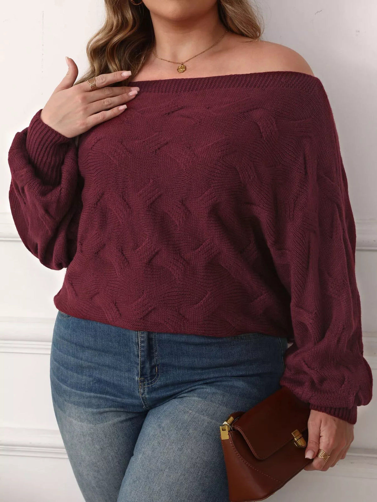 Plus Size Off-Shoulder Long Sleeve Sweater