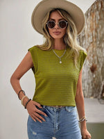 Textured Round Neck Cap Sleeve Top