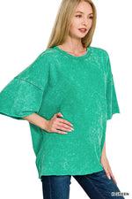 Zenana French Terry Washed Drop Shoulder Short Sleeve Top