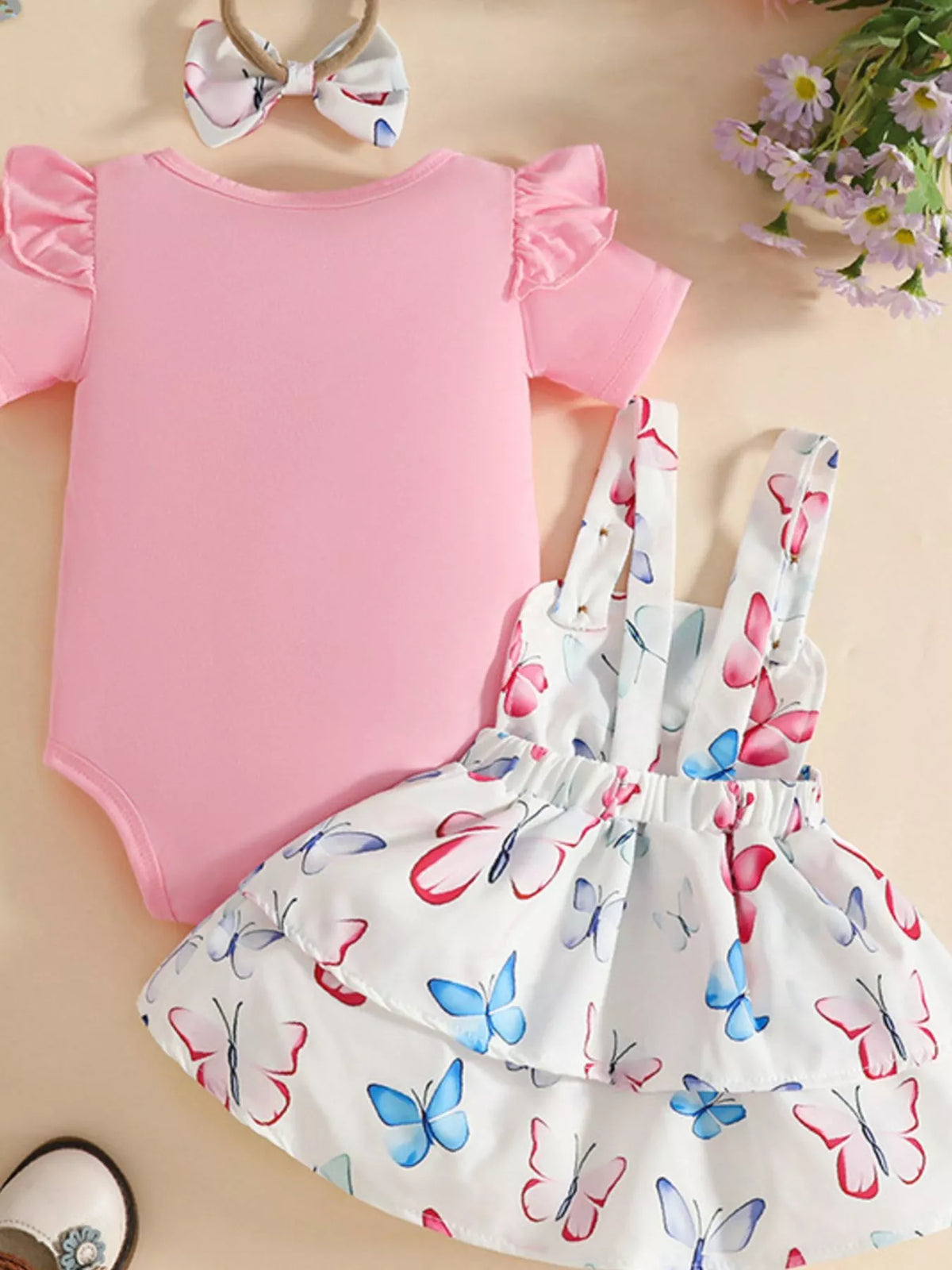 Children's Ruffled Bodysuit and Dress Set with Headband