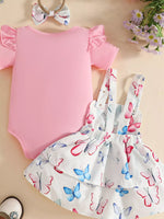Children's Ruffled Bodysuit and Dress Set with Headband