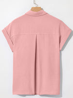 Solid Color Cuffed Short Sleeve Shirt