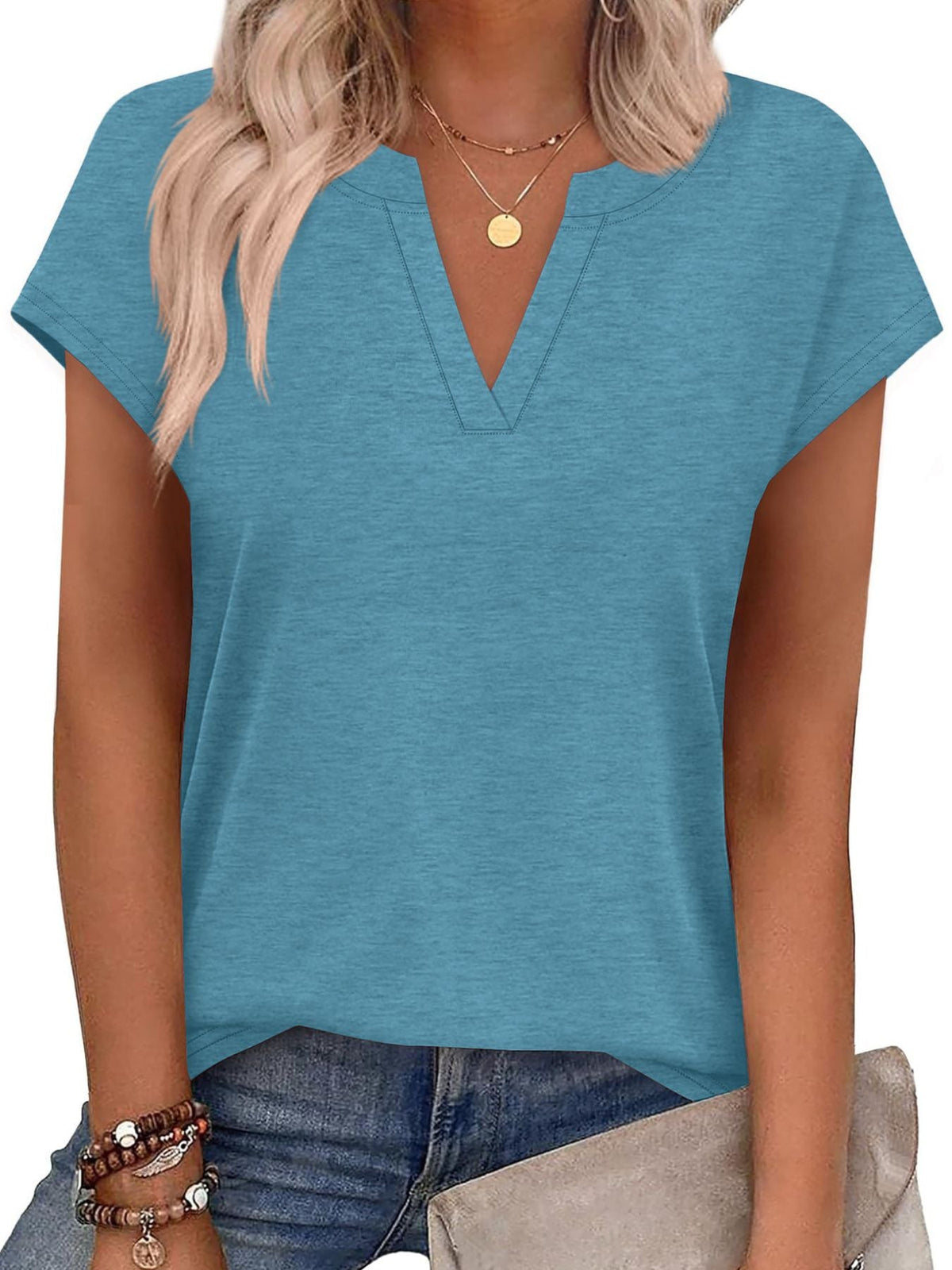 Notched Short Sleeve T-Shirt