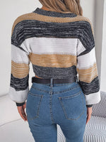 Cropped Striped Color Block Drop Shoulder Sweater