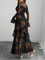 Floral Print Flounce Sleeve Mermaid Maxi Dress
