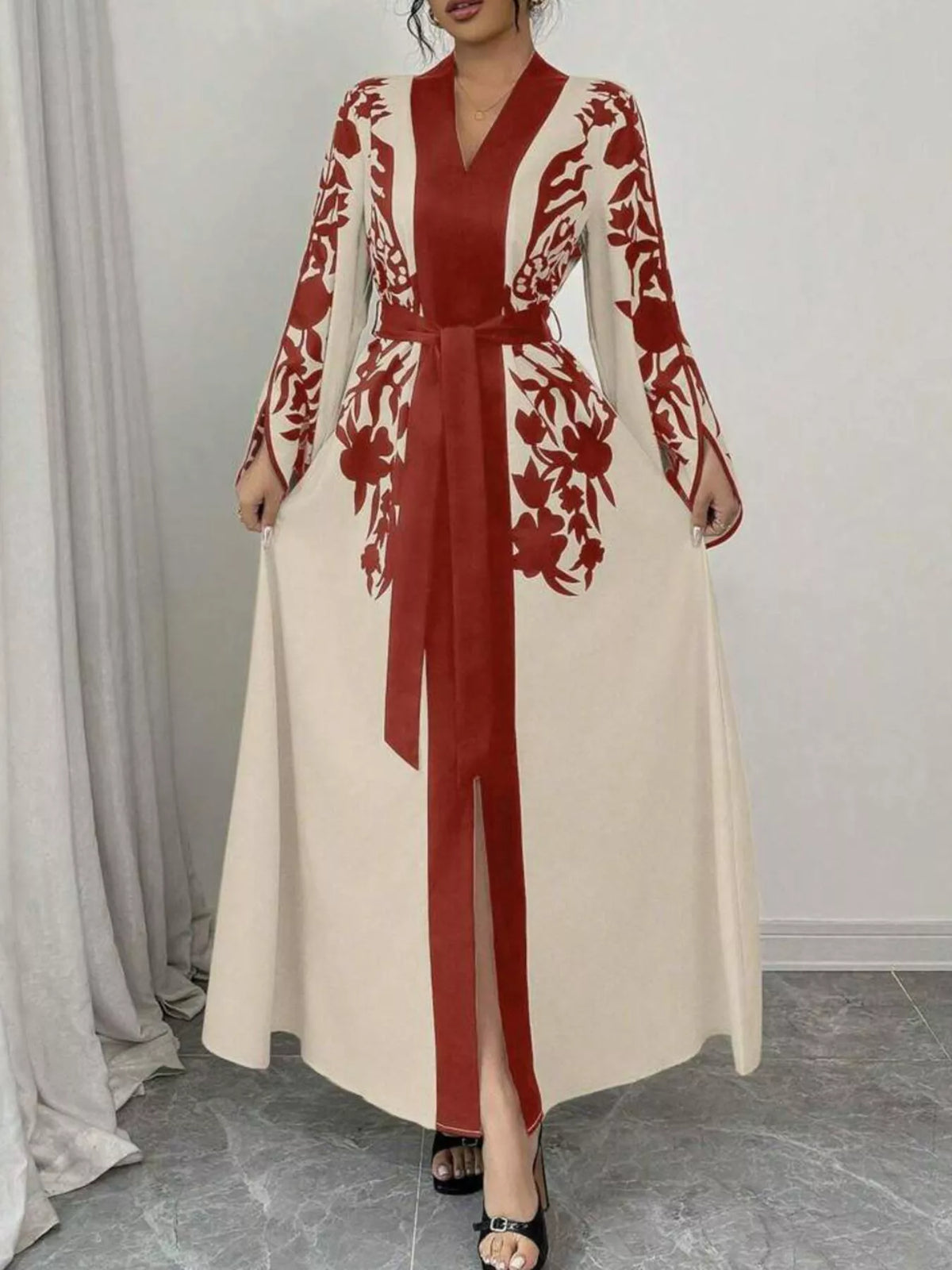 Printed Tie Waist Maxi Dress