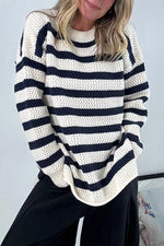 Striped Knit Dropped Shoulder Sweater