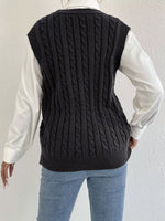 Cable-Knit Button-Up Sweater Vest