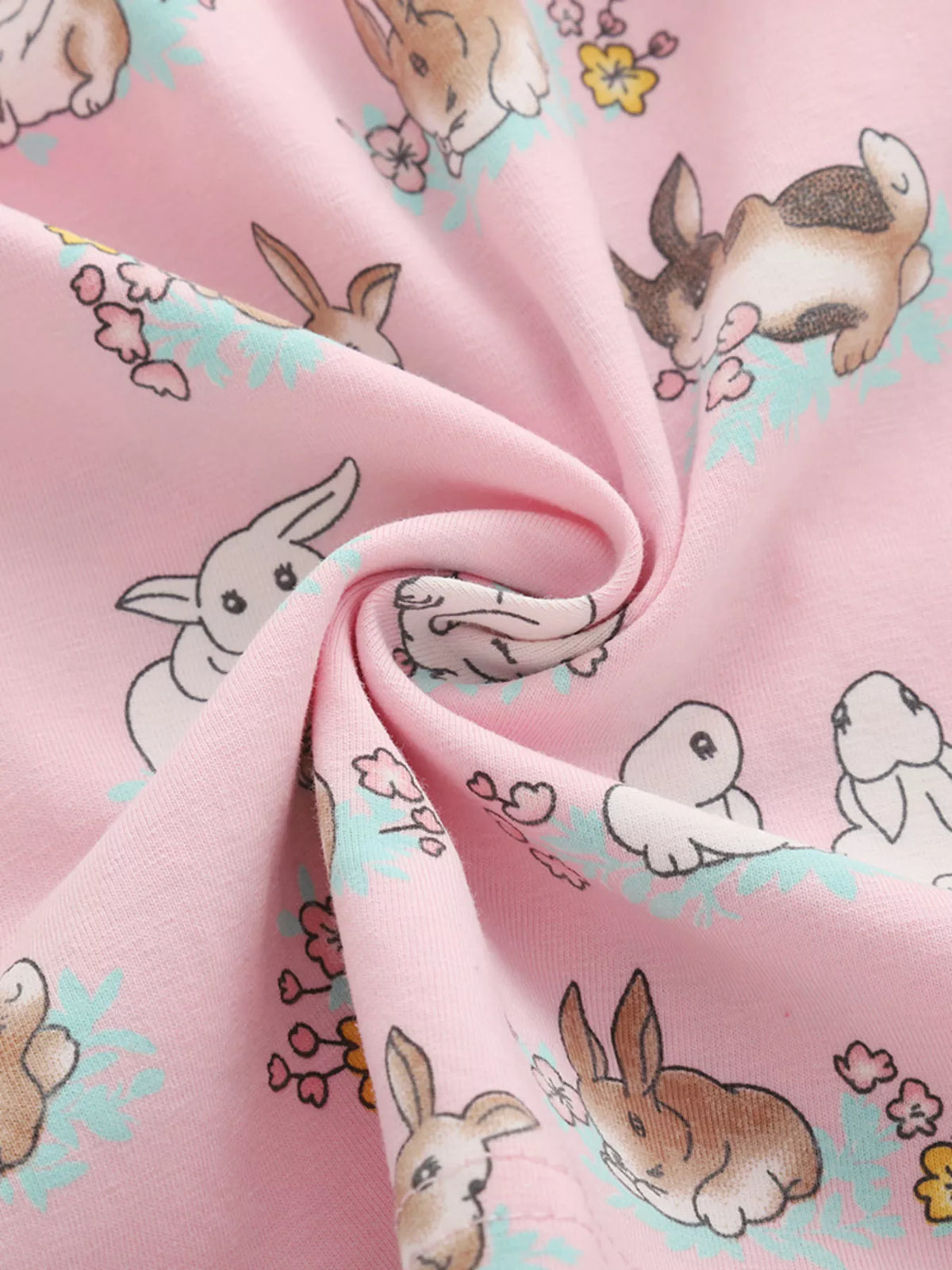 Children's Bunny Print Round Neck Casual Dress