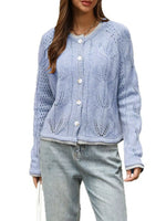Hollow-Out Knit Button-Down Cardigan